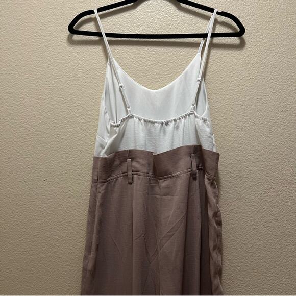 Fashion Nova White Brown High Waisted Paper Bag Pants Jumpsuit Size Medium - Picture 6 of 12